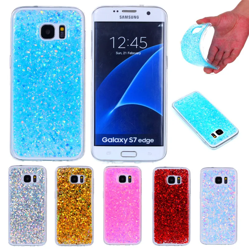 

2Pcs For Samsung S 7 Edge G9350 Case Soft Silicon TPU Skin Colored Shiny Glitter Back Cover Case for Samsung Galaxy S7 Edge G935