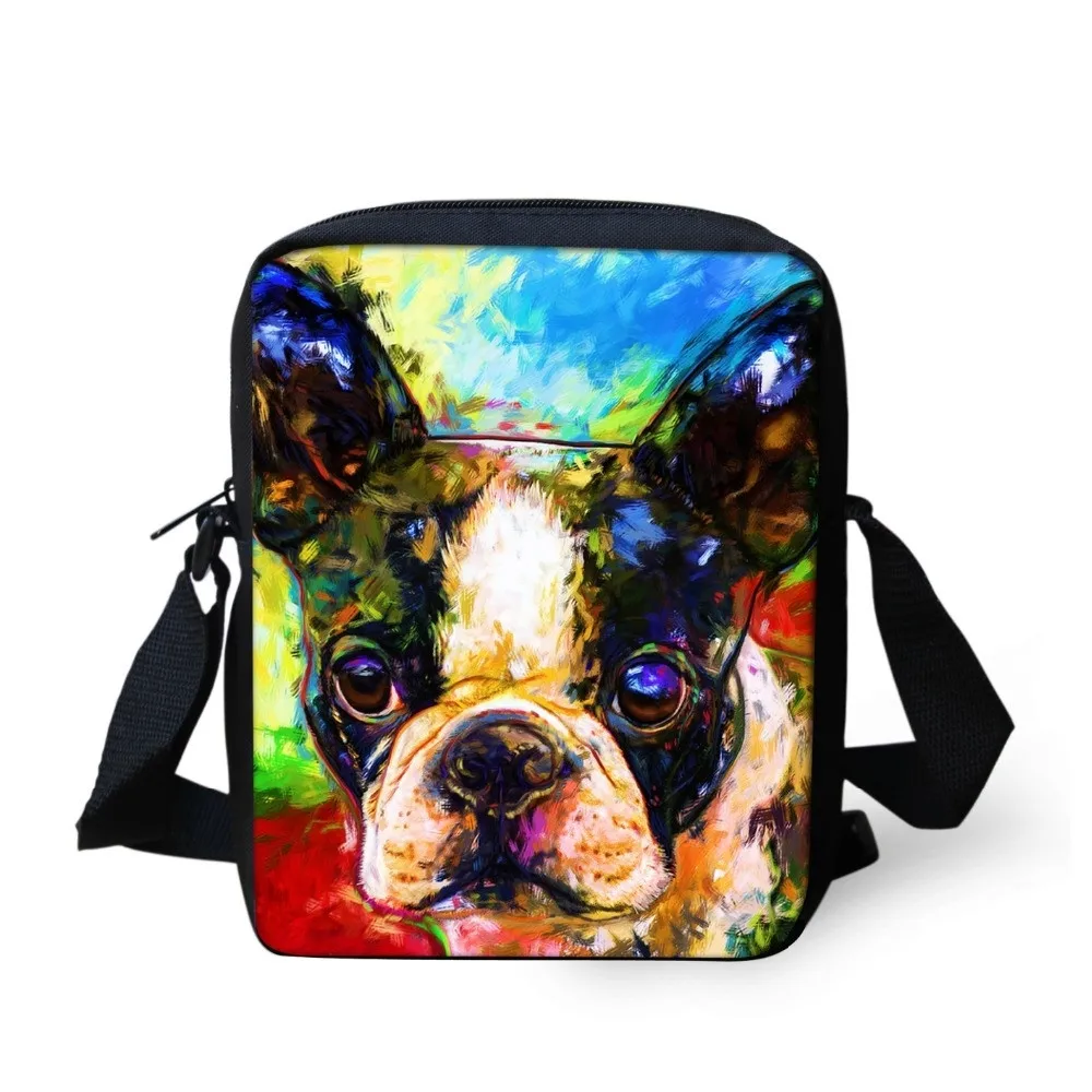 

Abstract Colorful Painting Animal Dogs Boston Terrier Print Women Men Crossbody Bags Brand Designer Messenger Bag Sumka