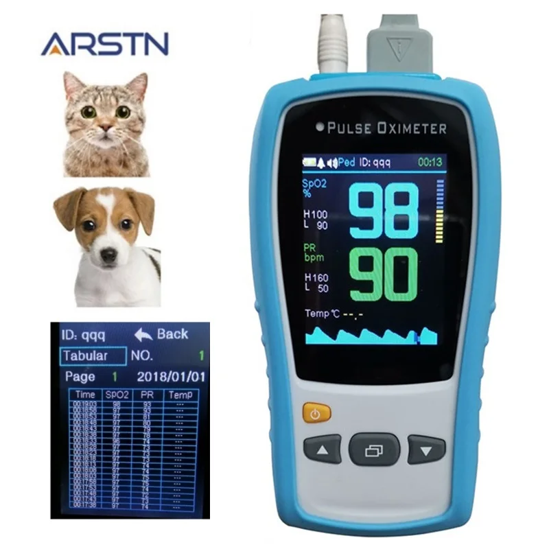 

2.8" LCD Veterinary handheld pulse oximeter SpO2 Sensor Temp probe SPO2 Oximetro de dedo pulso Oxygen Digital counter CE