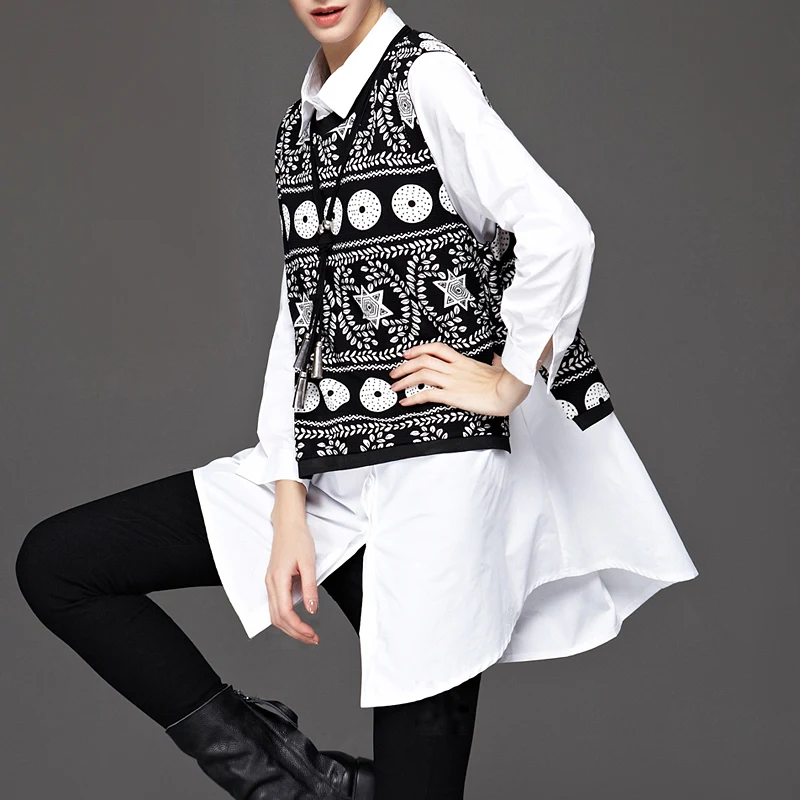 

Women Harajuku Shirt Dress Cotton Women Set White Shirt Vest Women Tops and Blouses Spring Summer