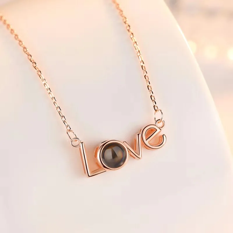

Projection 100 Languages I Love You Memory Love Alloy Necklaces For Women Elegant Crystal Charm Chains Necklace Fashion Jewelry