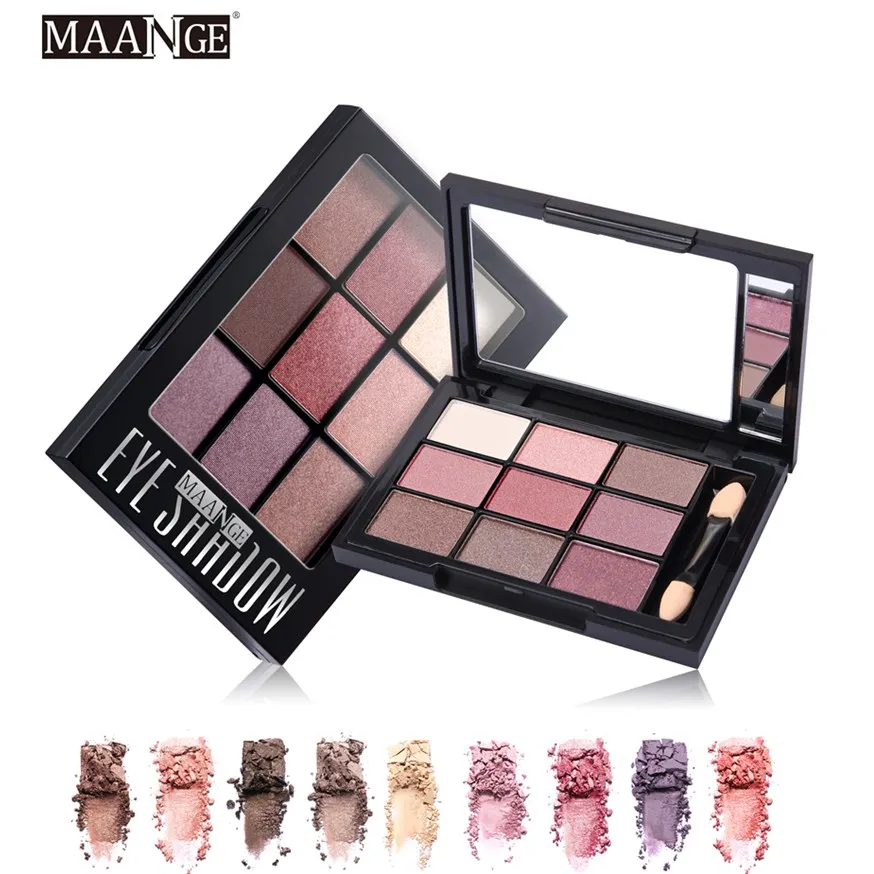 

MAANGE 9 Colors Eyeshadow Palette Shimmer Matte Pigment Eye Shadow Cosmetics Mineral Nude Smokey Glitter Eye Nude Makeup Beauty