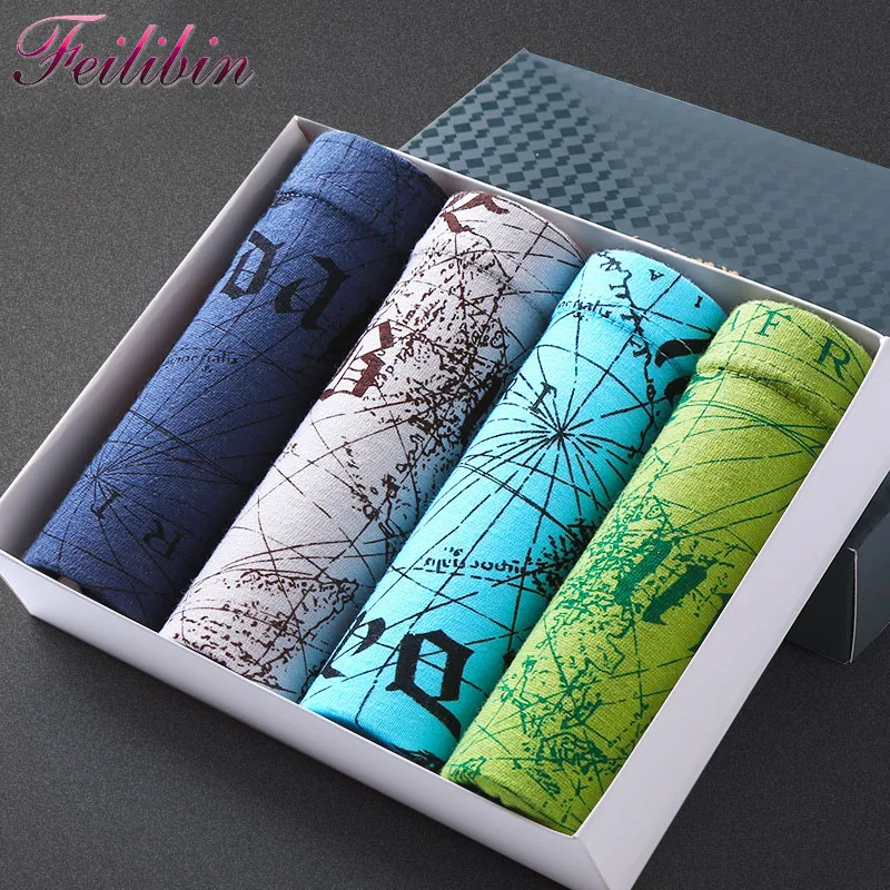 

Feilibin Shorts Mens 4Pcs\lot Hot Sale Men Boxers Comfort Cotton Boxer Men Printed Boxer Shorts Boxers Plus Size Mens Underwear