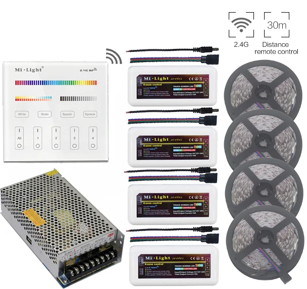 

5~20m 5050 RGB Led Strip Light DC12V,Mi.light 2.4G RGB Led Controller,B4 Wall Mount Led Panel Remote,12V Led Power Adapter Kit