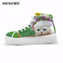 Instantarts Симпатичные Pet Cat с принтом женская обувь на плоской платформе весна с высоким берцем на шнуровке обувь на плоской подошве для девочек для отдыха Zapatos mujer