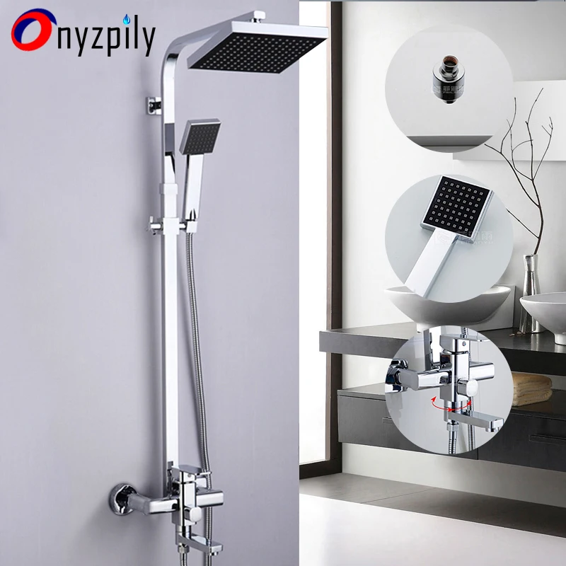 

Shower Faucet Wall Mounted Stainless Steel 8"Shower Head Set System Single Handle Mixer Tap With Sprayer