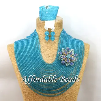 

Sky Blue Crystal Bridal Set Charming Nigerian Jewelry Set Unique Design Handmade Item ABW139