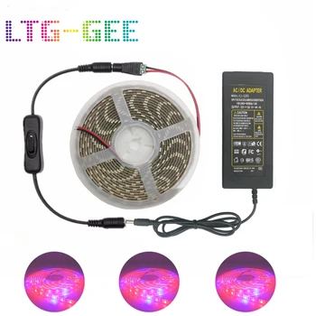 

5050 LED Growth Lights DC 12V Plant Growing LED Strip Light tape Set with Power and Switch for Aquarium Hydroponic Plant Growing