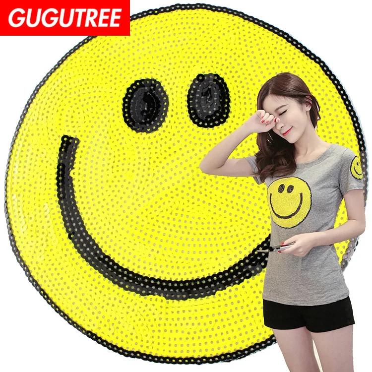 

GUGUTREE embroidery Sequins big smile patches face patches badges applique patches for clothing XC-24