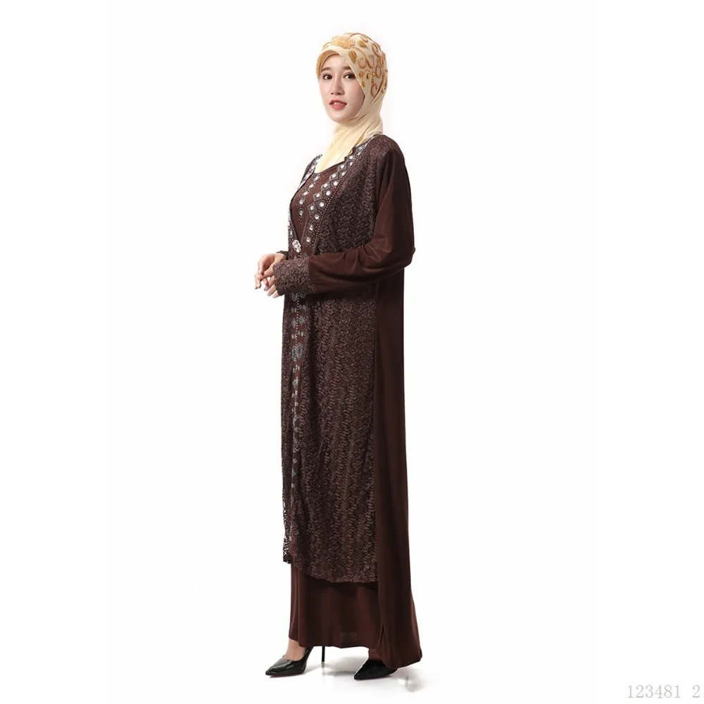 Женское мусульманское Дубай вышивка элегантное Abayas арабское женское модное платье арабский турецкий кафтан женская одежда поддельная 2-шт