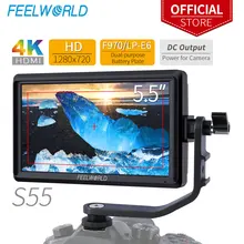 FEELWORLD – moniteur DSLR S55 IPS sur caméra, 5.5 pouces, 1280x720, Support 4K, entrée HDMI, sortie cc, bras inclinable inclus