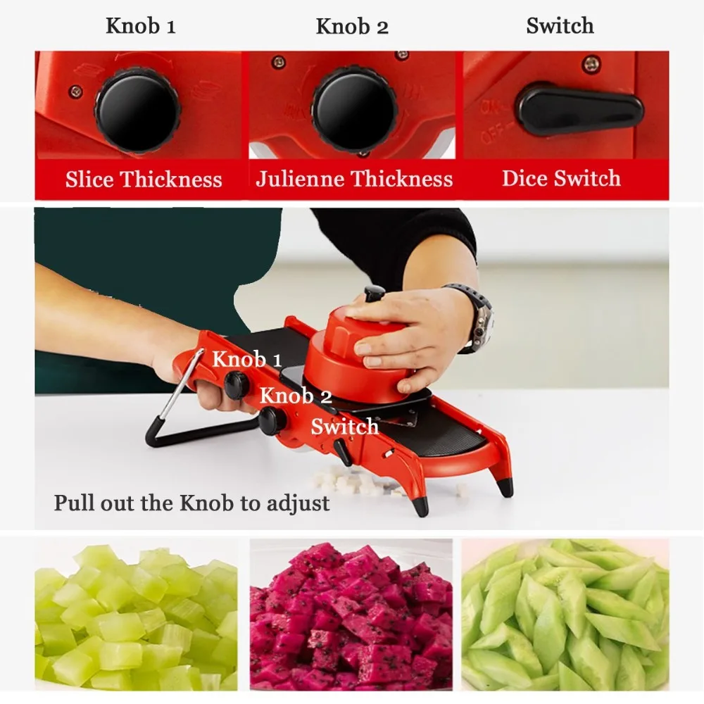 Adjustable V Blade Mandoline Vegetable Slicer and Dicer Red