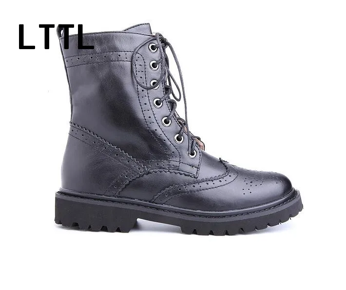 

LTTL ankle boots for women Spring Autumn boots med chunky heels cross-tied round toe platform women shoes casual shoes black