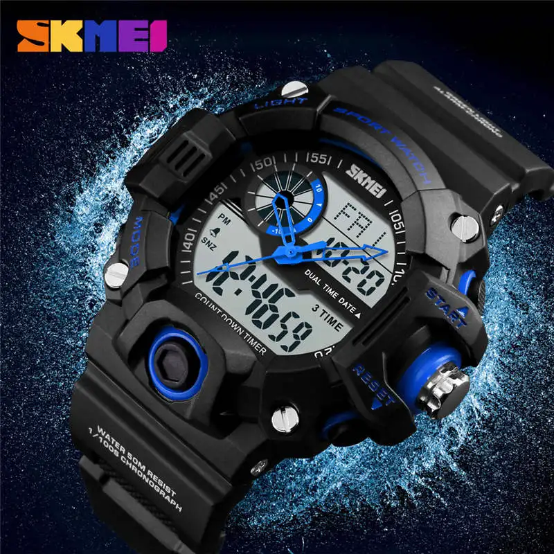SKMEI Swim спортивные часы три времени дисплей мужские 50 м водонепроницаемые Lectronic