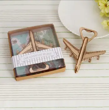 

50pcs New Arrival "Let the Adventure Begin" Airplane Bottle Opener wedding return gift For Guest