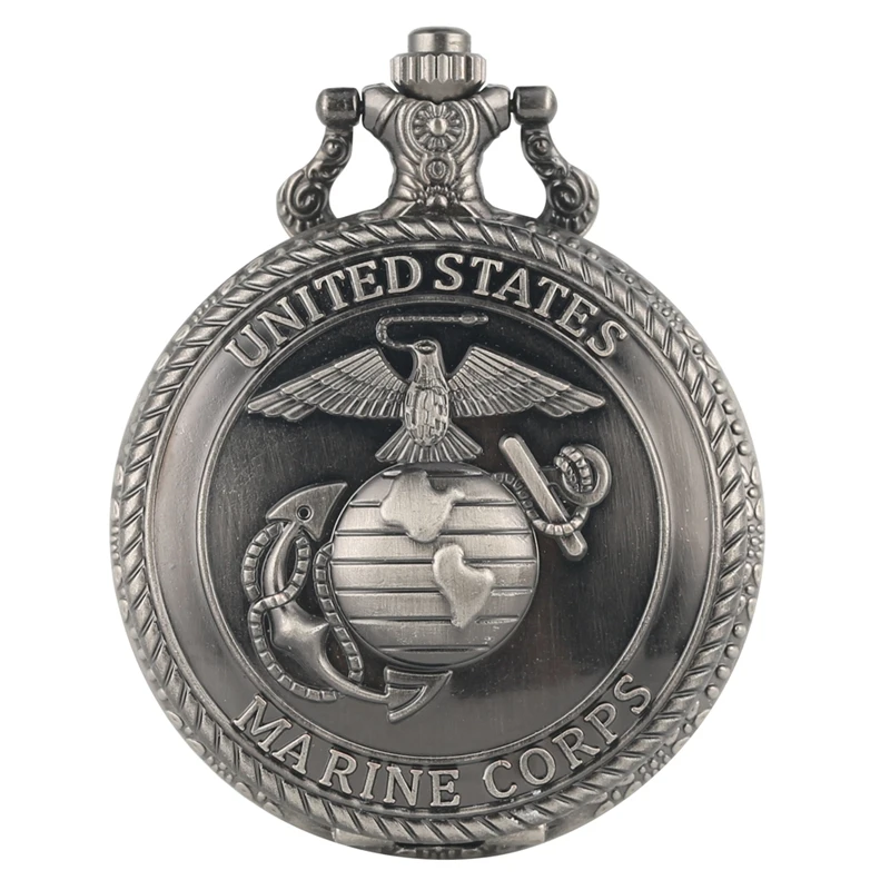 

Retro Gray United States Marine Corps Logo Symbolic Quartz Pocket Watch Chain Necklace Pendant Gift FOB Clock Art Collectibles
