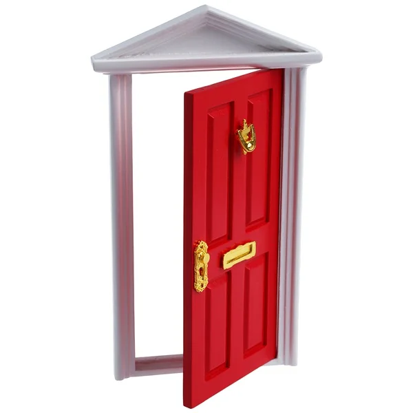 

New 1/12 Dollhouse Miniature 4-Panel Exterior Wooden Door Steepletop with Hardware Knockplate Letter Slot Outward Open - Red