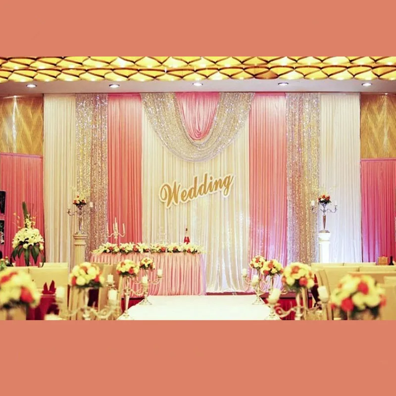Dhl Ice Silk Sequins Wedding Backdrop With Swag 3x6m Curtain Party