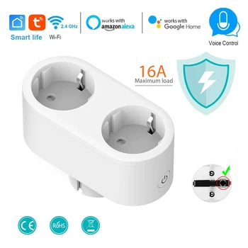 

wifi Smart Socket dual EU 16A outlet plug Energy Monitoring Timer Switch Voice Control Compatible Alexa Google iFTTT Smart life