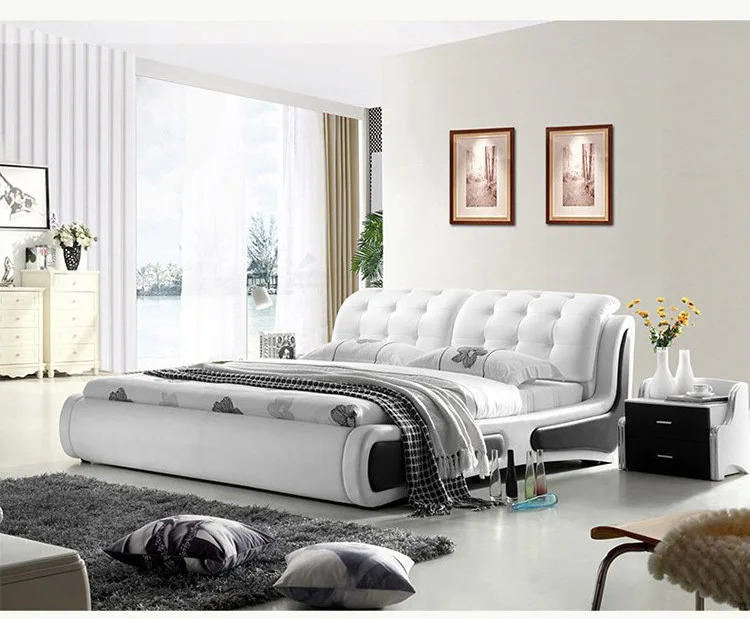 RAMA DYMASTY genuine leather soft bed modern design bed/ fashion king/queen size bedroom furniture