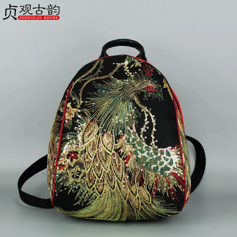 

Embroidery Peacock Series Women Backpack Yunnan Ethnic Style Handmade Bagpack Glittering Pattern National Cute Girl Travel Bags