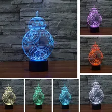 2017 High Quality Cartoon Movie BB-8 Robot Figures 3D LED Lamp Star Wars 7 Colors Changing Lighting Ball Decor Cheap Suppliers