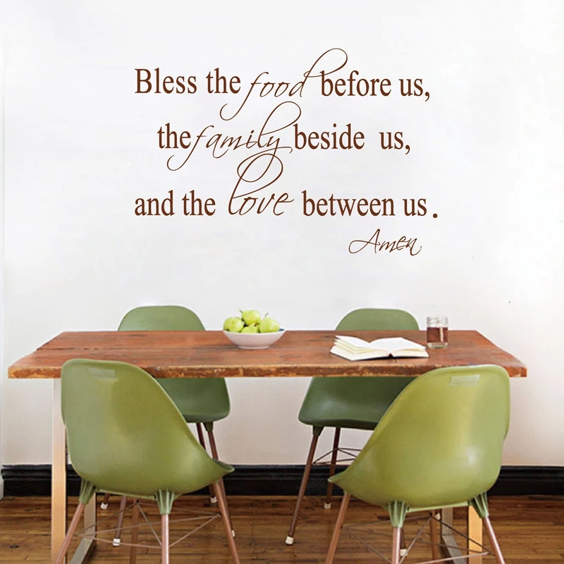 Benissez La Nourriture Famille Amour Religieux Salle A Manger Vinyle Autocollant Mural Citation Autocollants Art Mural Z52 Aliexpress