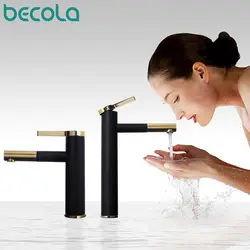 BECOLA новый дизайн латунь 360 Вращающийся кран черный + позолоченная ручка Ванная кран Мода умывальник смеситель кран F-0069