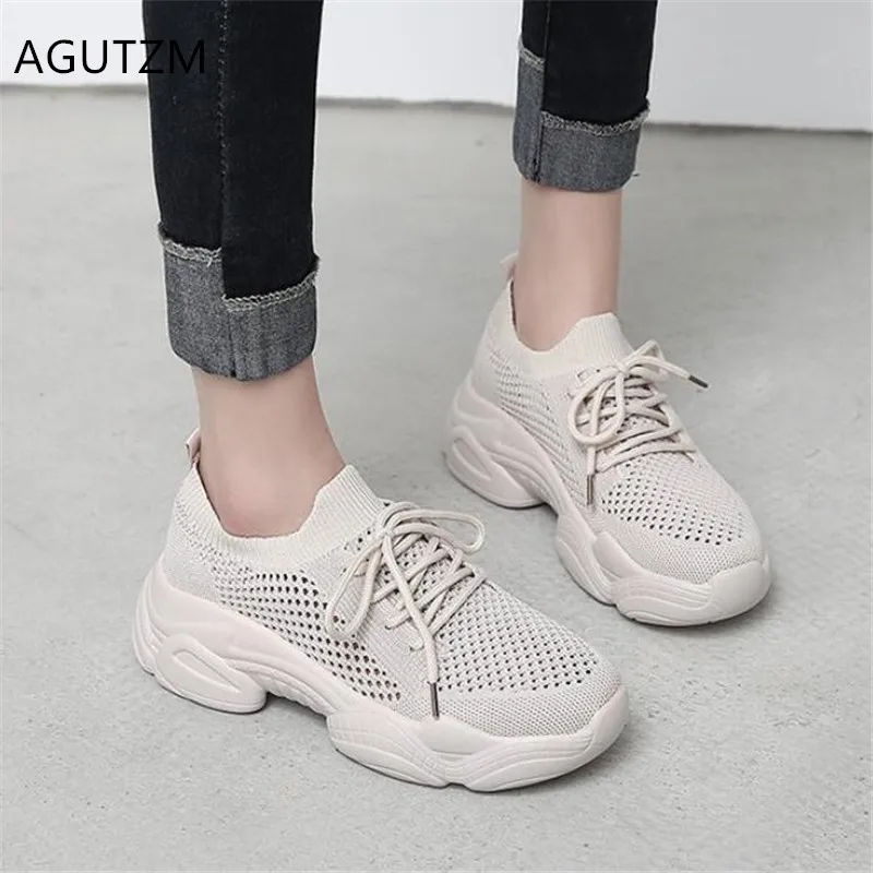 

AGUTZM Woman shoes Fashion mesh Casual flat Shoes Summer Breathable comfortable Lace-up Women's Sneakers Tenis Feminino Y383