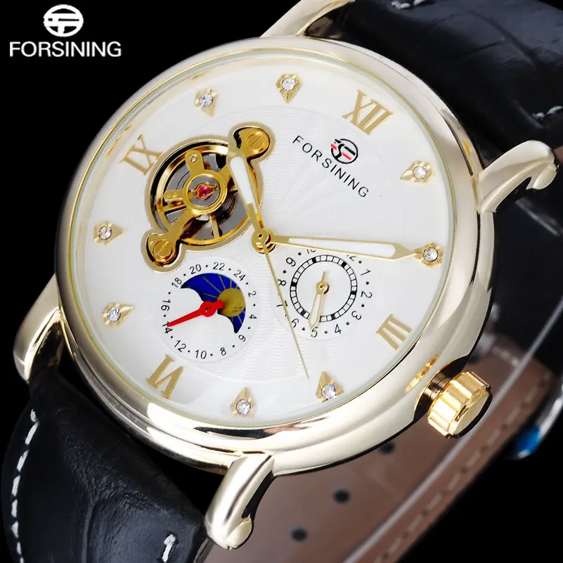 Luxury top brand 2016 NEW FORSINING fashion hour display Roman numerals Wristwatches Black Leather Strap Watch