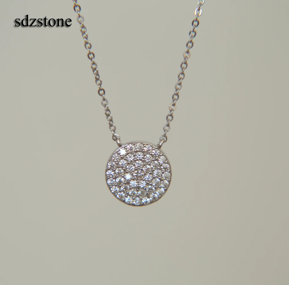 

micro pave heart arrow clear cubic zirconia round disco pendant pave clear CZ sparking classic simple round cz necklace 925