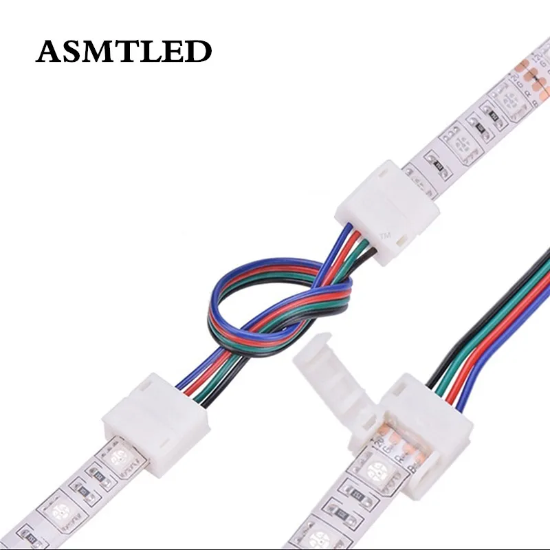 5Pcs 4 Pin 10mm LED Strip Quick Connector 2 ends Conductor RGB to Strip