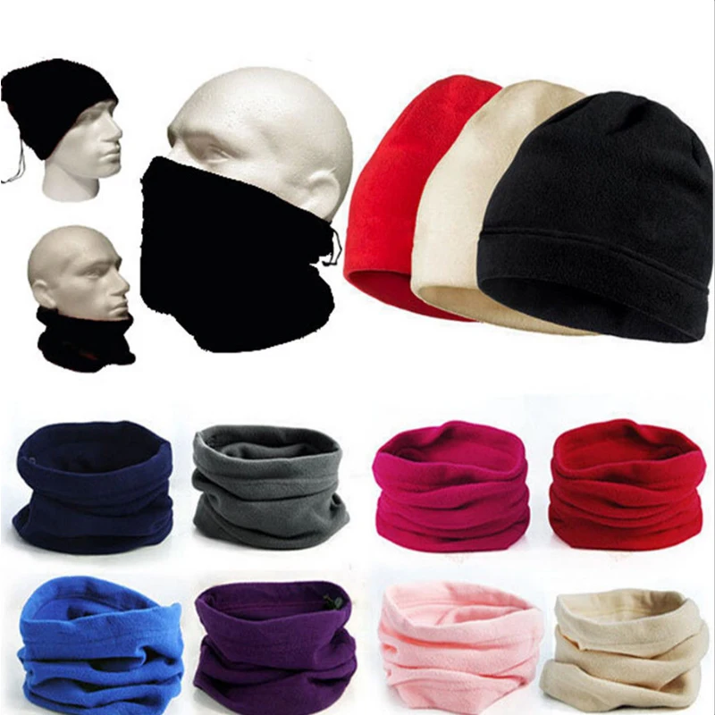 Мужская и женская теплая флисовая вязаная шапочка Snood шарф лыжный с подогревом