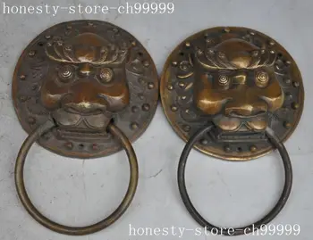 

christmas old chinese bronze copper Evil Guardian Fu Foo Dog Lions Door buckle Knocker halloween