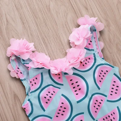 Family Matching One-Piece Suits Toddler Infant Baby Girls Watermelon Swimsuit 3D Flower Swimwear Swimming Bikini