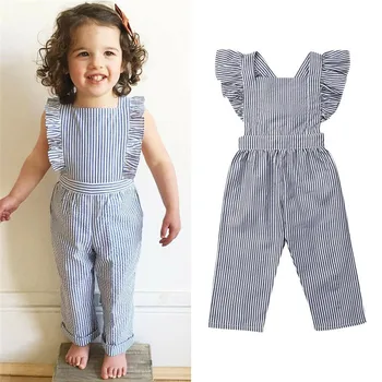

Emmababy Summer New arrival Loose Casual Kids Baby Girl Clothes Black Striped Sleeveless Romper Jumpsuit Trousers Outfit Clothes