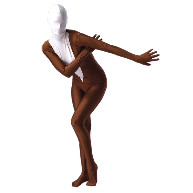 C030 Coffee And White Female Lycra Spandex Costumes-3_