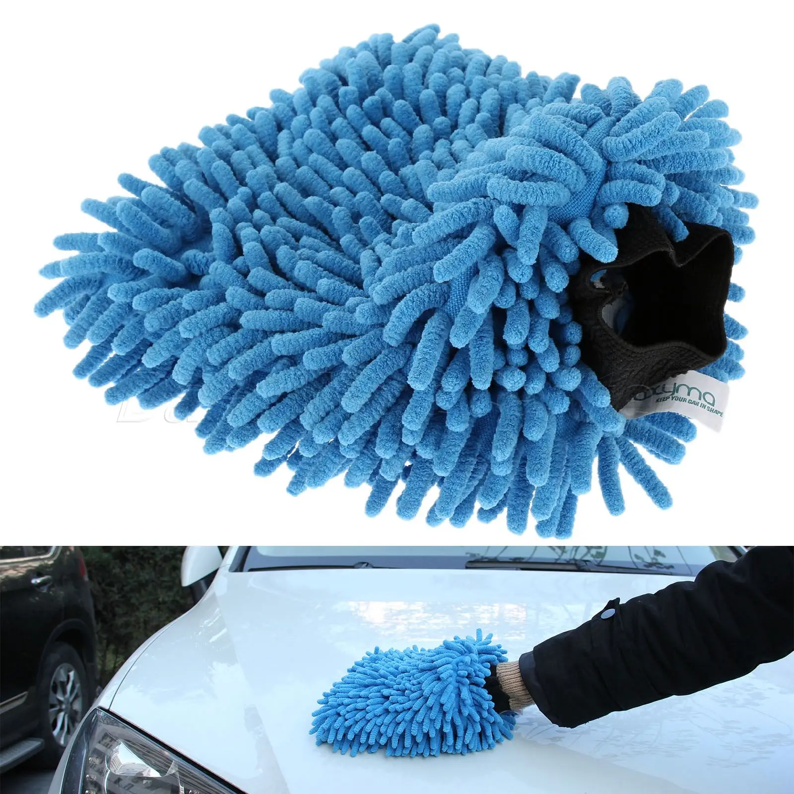 Auto Car Wash Glove Blue Fiber Chenille Microfiber Car Cleaning Soft