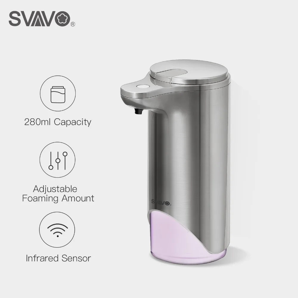 SVAVO280ml автоматический Пенящийся диспенсер для мыла инфракрасный сенсор Бесконтактный дезинфицирующее средство для ванной комнаты регулируемый объем диспенсер для кухни