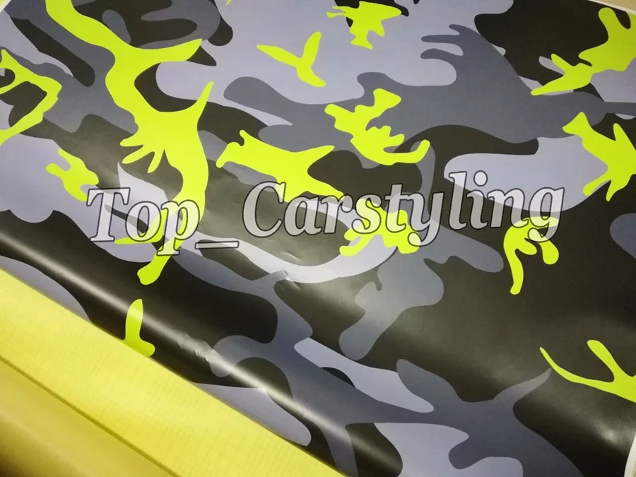 fluorescent yellow  camo vinyl car wrapping sticker film foil  (5)