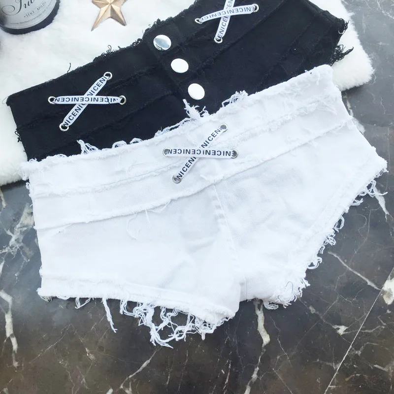 2018 весна лето короткий Femme Cuissard одежда для ночного клуба стринги Бермуды Белый Черный низкая талия мини короткие сексуальные джинсовые