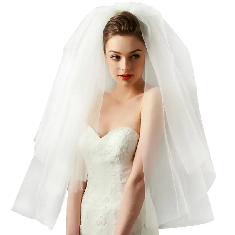 

Wholesale Tulle Wedding Dress Veils Fluffy Mesh White Multi Layer Bridal Hair Veil Comb Bride Fairy Marriage Accessory
