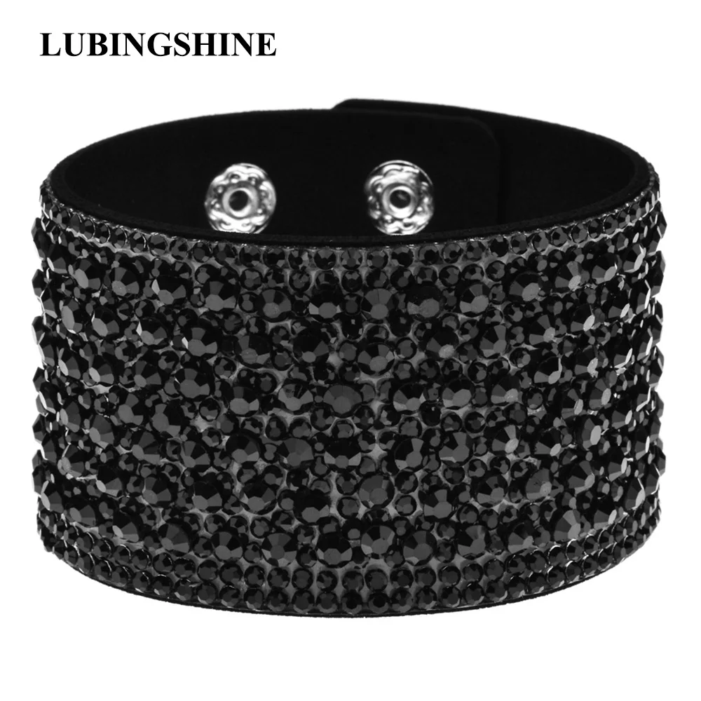 

LUBINGSHINE Bohemian Wide Velvet Rhinestones Bracelets Bangles for Women Girls Party Blue Black Bracelet Fashion Jewelry