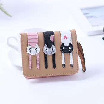 

2017 New Design! Short Women Cat Pattern Wallet Student Mini Change Purse Cute Animal Handbag Business Card Holder Clutch Bag