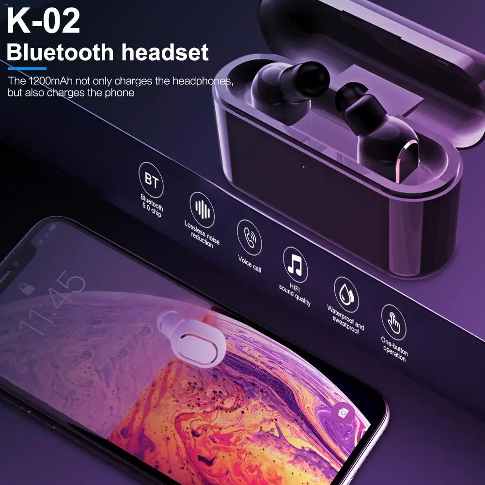

Rondaful 2019 New Bluetooth V5.0 TWS True Wireless Earbuds Earphone + Charging Box Hi-Fi Stereo Sound Bilateral Calls Waterproof