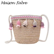 Сумка для девочек, соломенная сумка через плечо с кисточкой, простая маленькая квадратная сумка на одно плечо, новинка, летние винтажные сумки для девочек