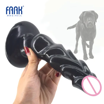 FAAK animal dog dildo curved strong suction fake penis ribbed dick extreme stimulate g-spot sex toys for women sex products 1