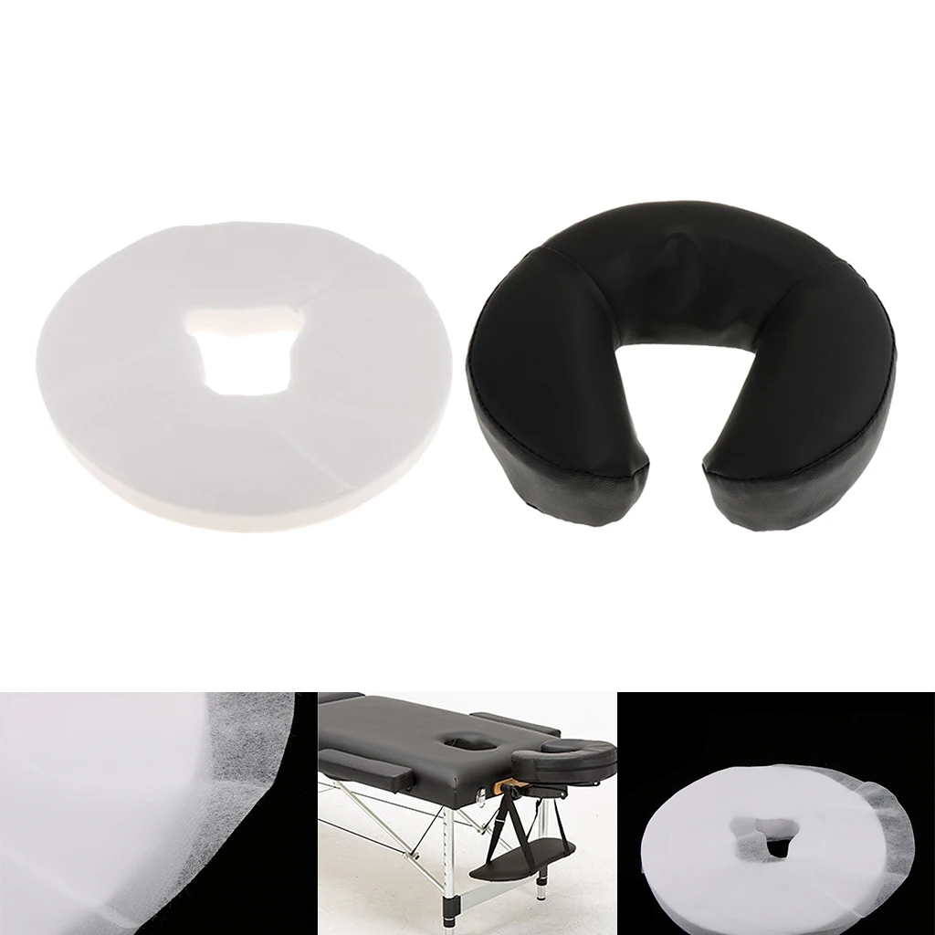Black Washable Cover Face Cradle Cushion with 100pcs White Disposable Pads For Salon SPA Massage Table Bed