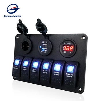 

Genuine Marine Car Boat Caravan 6 gang LED switch panel with DC 12V power dual USB and Voltmeter