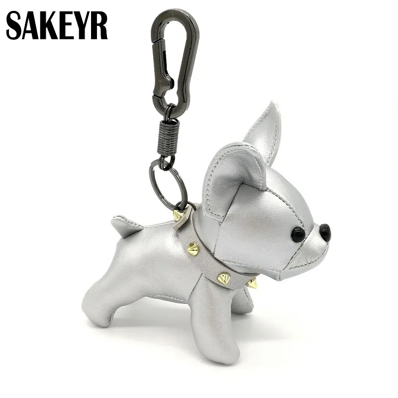 

Luxury Cute Leather Animal Bulldog Dog Keychain Women Men Handbag Bag Charms Key Chains Pendant Key Holder Trinket Gift Llavero